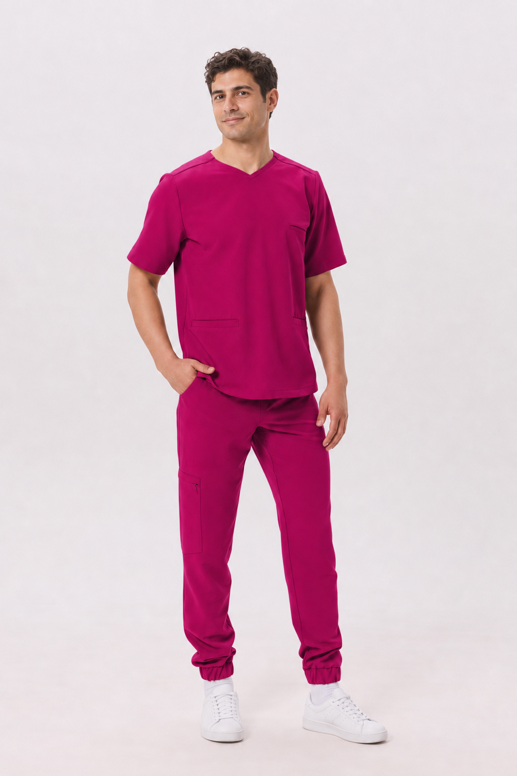 Heren medische jogger Leo, kleur amarant, voorkant