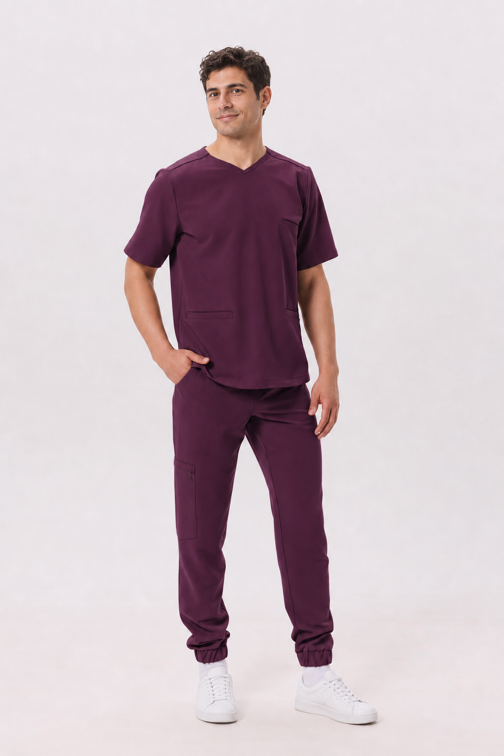 Heren medische jogger Leo, kleur aubergine, voorkant
