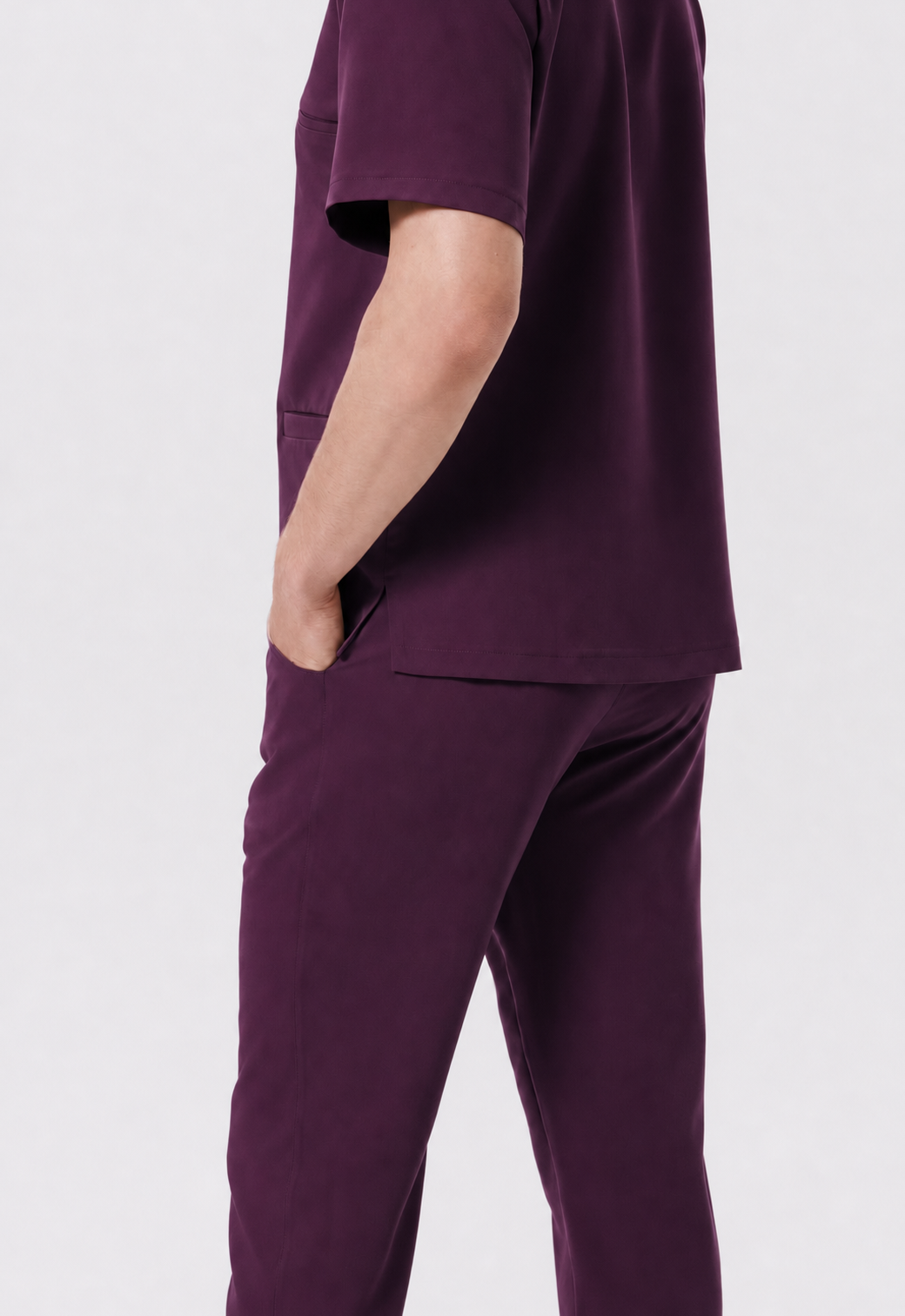 Heren medische jogger Leo, kleur aubergine, zijkant