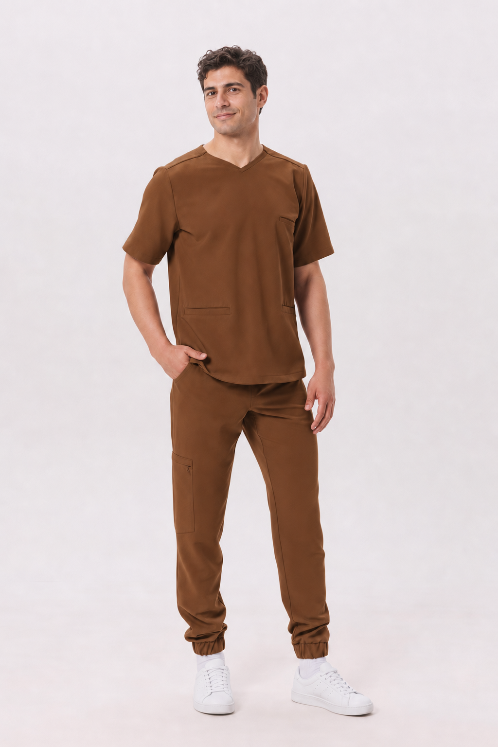 Heren medische jogger Leo, kleur chocolade, voorkant