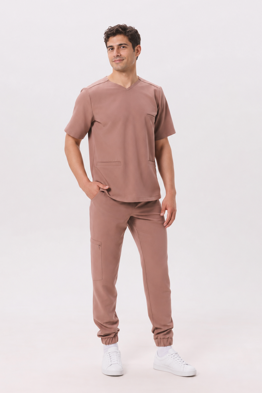 Heren medische jogger Leo, kleur amandel, voorkant