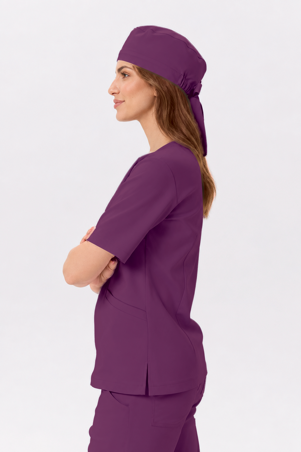 Dames medische jogger Sara, kleur pruim, zijkant