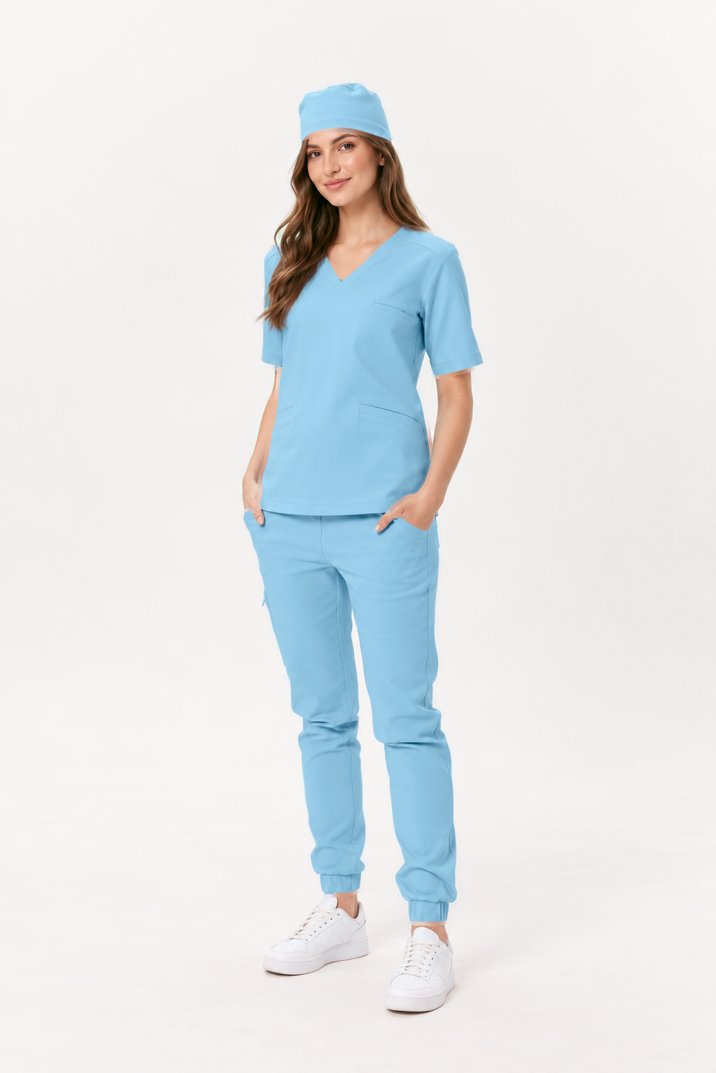Dames medische jogger Sara, kleur hemelsblauw, voorkant