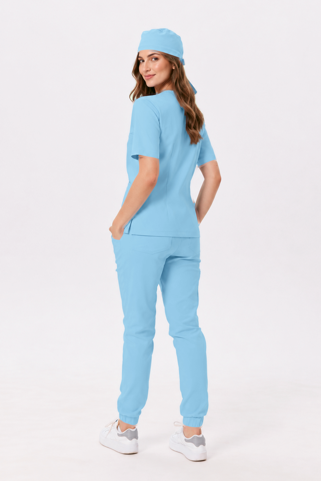 Dames medische jogger Sara, kleur hemelsblauw, achterkant