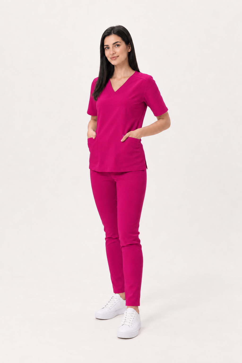 Dames medische broek skinny Ella, kleur amarant, voorkant