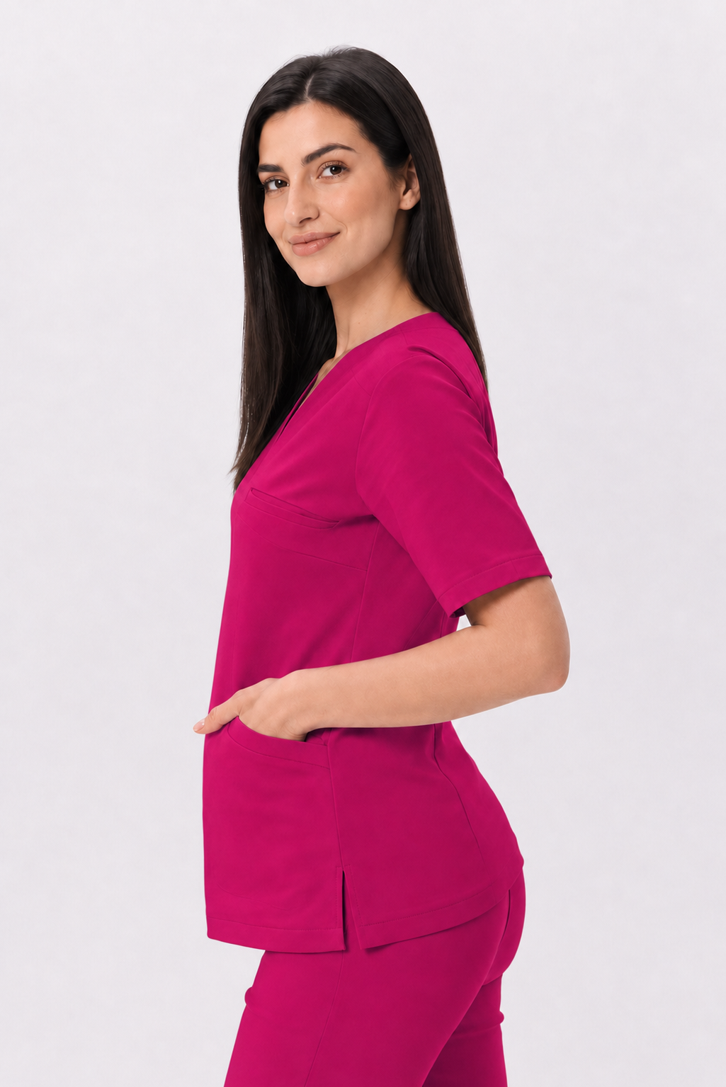 Dames medische broek skinny Ella, kleur amarant, driekwart