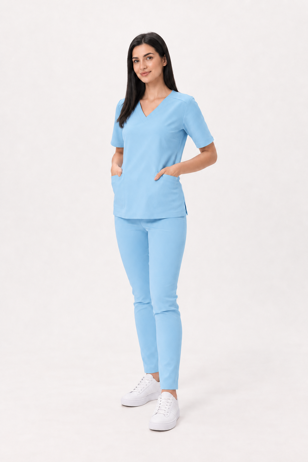 Dames medische broek skinny Ella, kleur hemelsblauw, voorkant