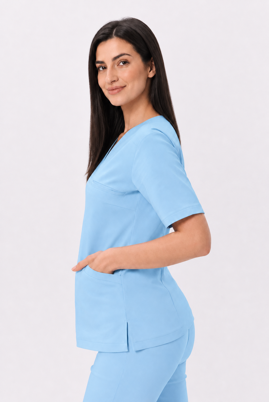 Dames medische broek skinny Ella, kleur hemelsblauw, driekwart