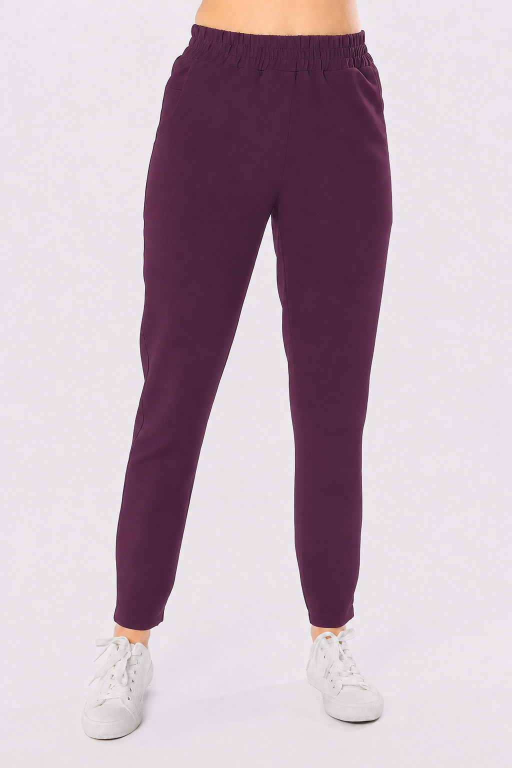 Dames medische broek recht Zara, kleur aubergine, voorkant