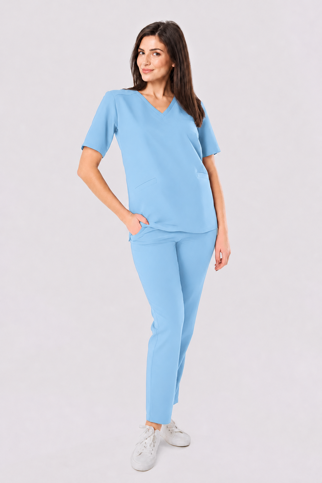 Dames medische broek recht Zara, kleur hemelsblauw, voorkant