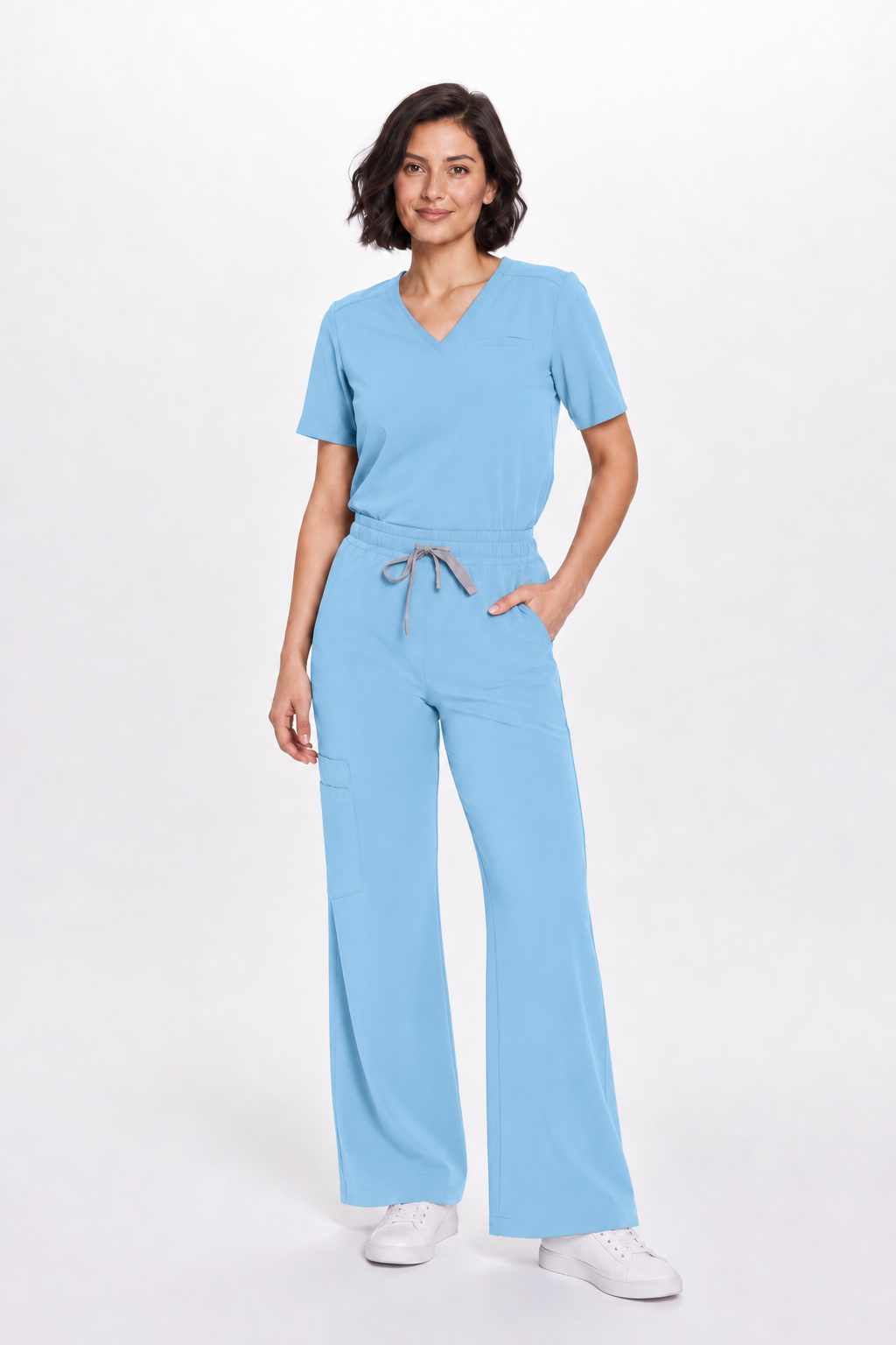 Dames medische broek wijde pijp Freya, kleur hemelsblauw, voorkant