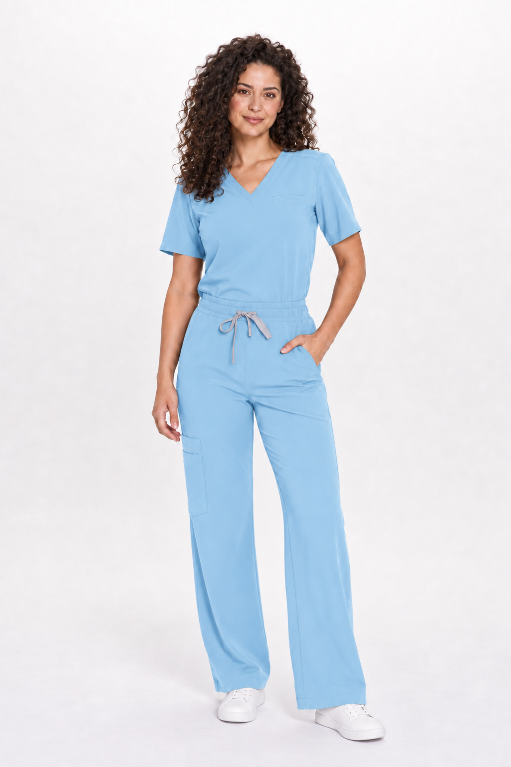Dames scrubtop klassiek Mila, kleur hemelsblauw, voorkant