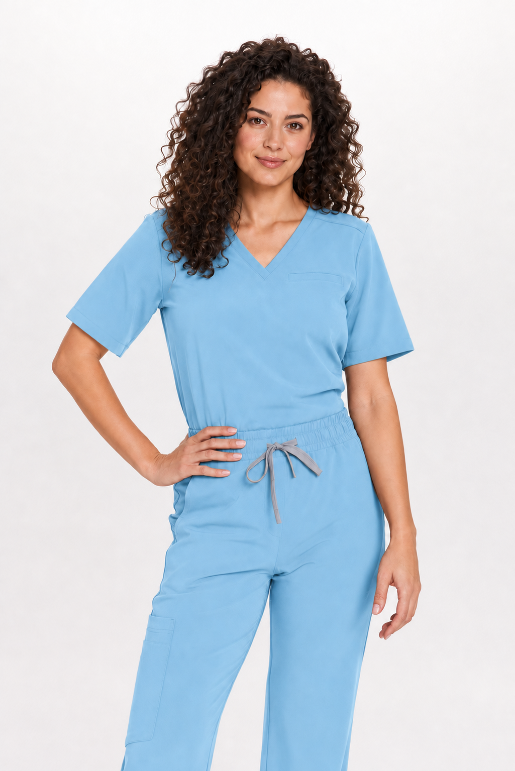Dames scrubtop klassiek Mila, kleur hemelsblauw, driekwart