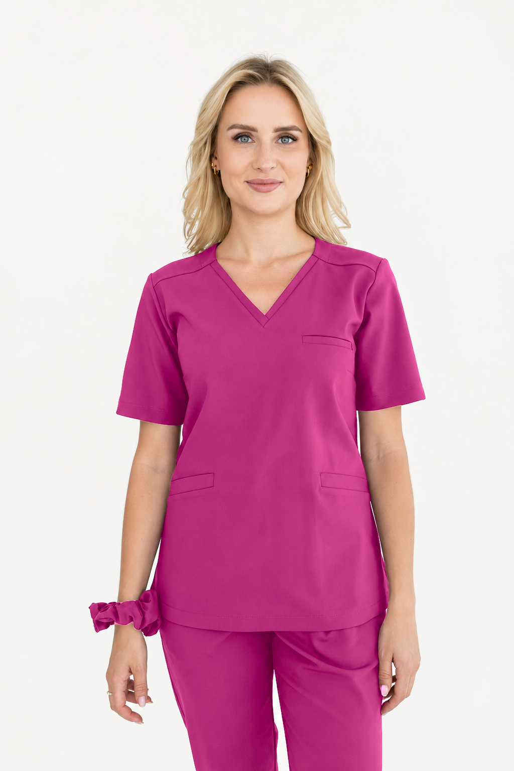 Dames scrubtop V-hals Vera, kleur amarant, voorkant