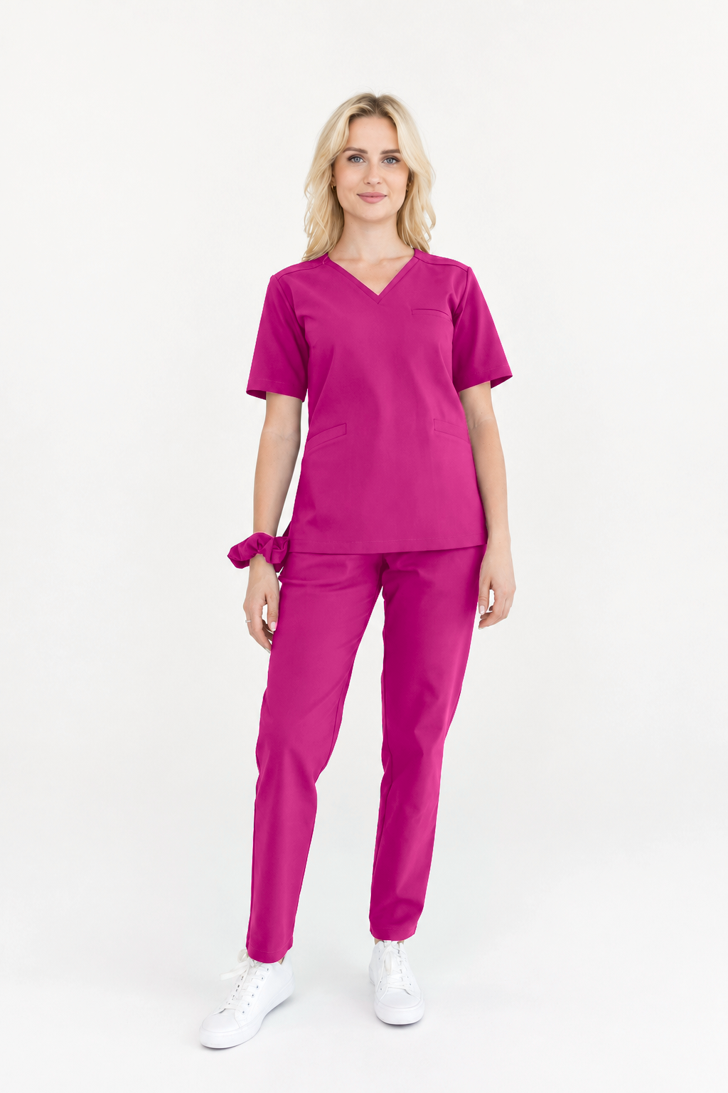 Dames scrubtop V-hals Vera, kleur amarant, voorkant