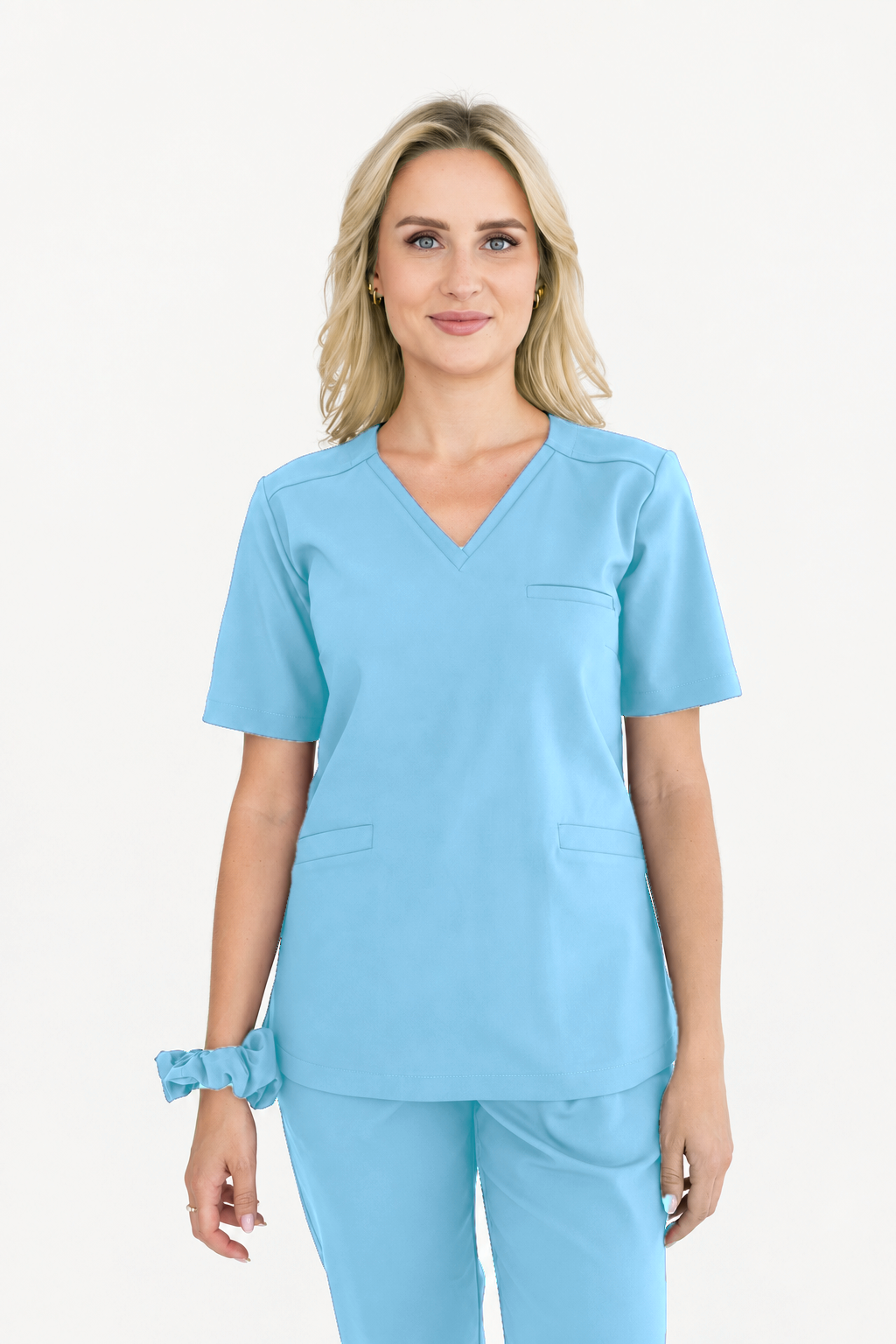 Dames scrubtop V-hals Vera, kleur hemelsblauw, voorkant