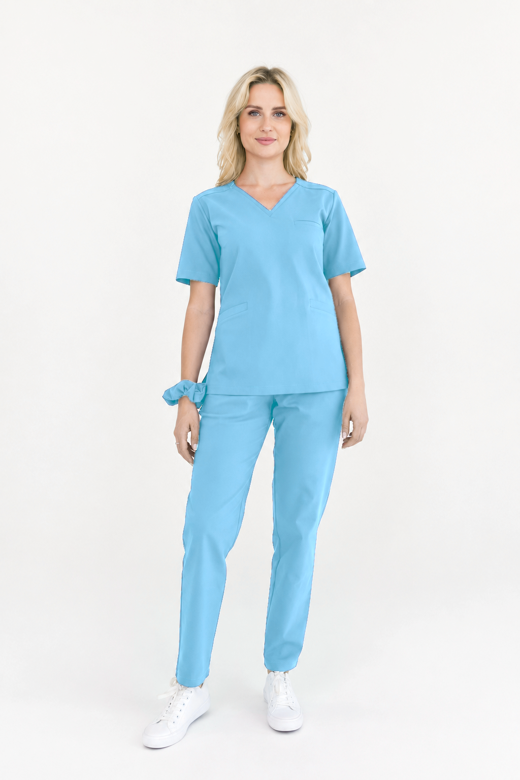 Dames scrubtop V-hals Vera, kleur hemelsblauw, voorkant