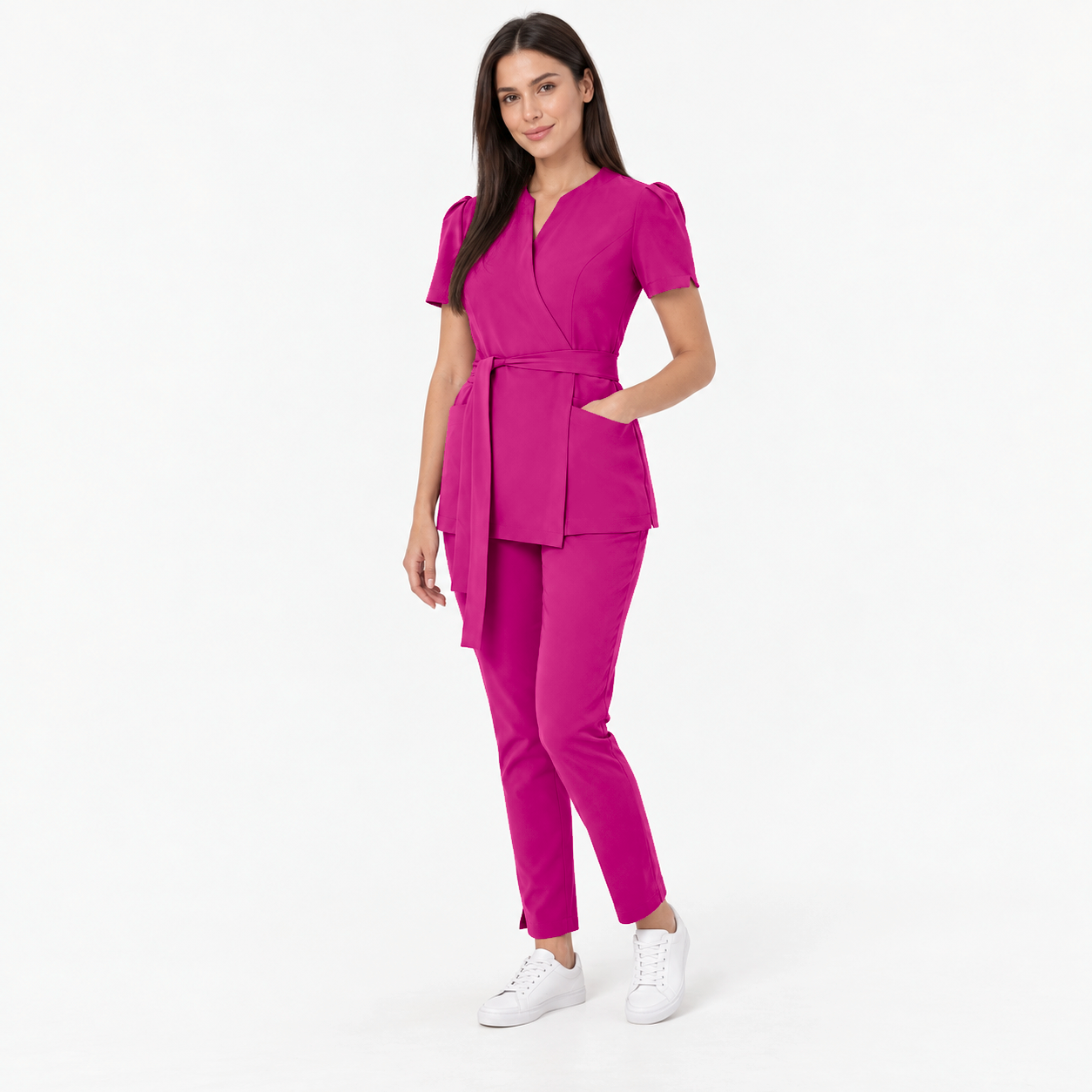 Dames wikkeltuniek Cleo, kleur amarant, driekwart