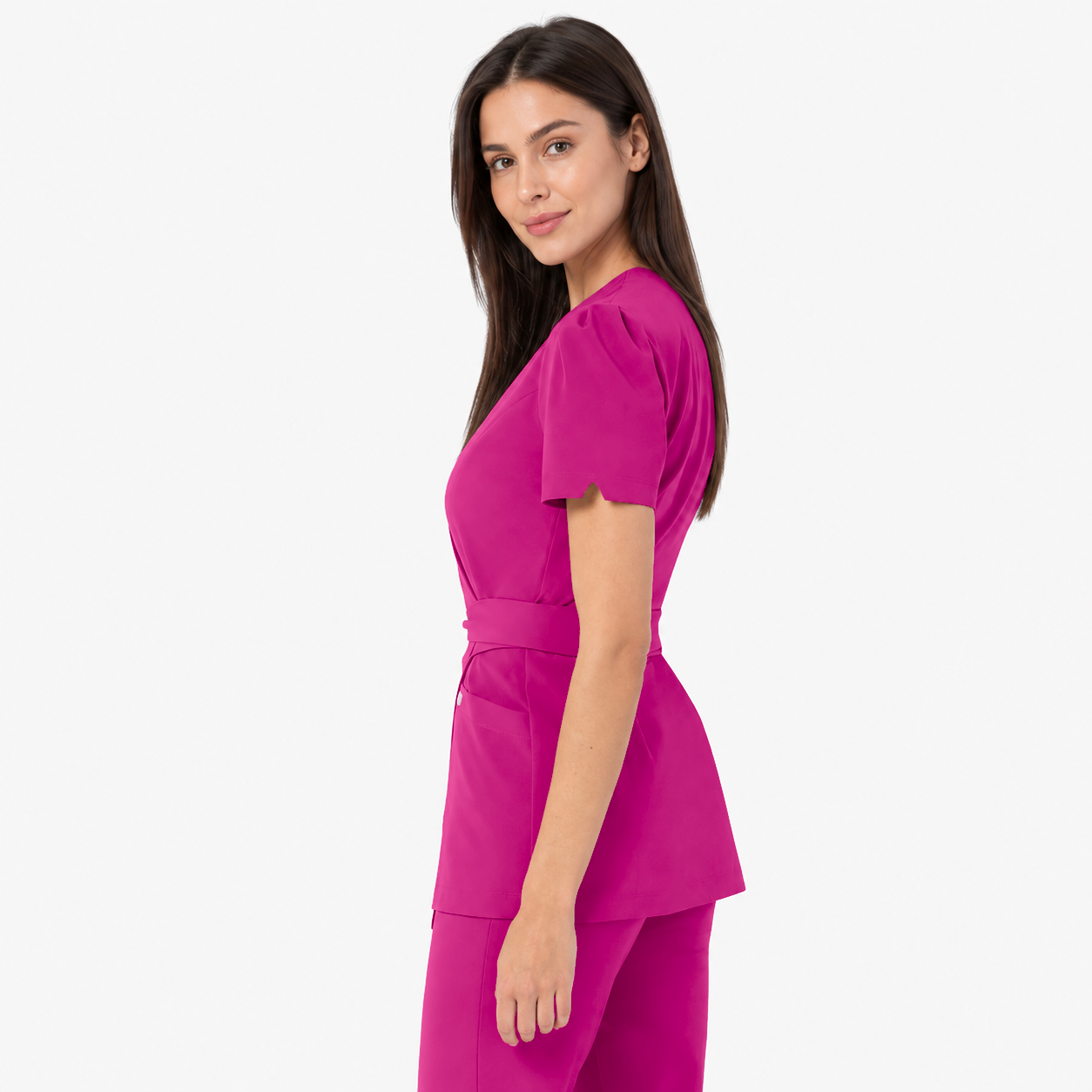 Dames wikkeltuniek Cleo, kleur amarant, zijkant