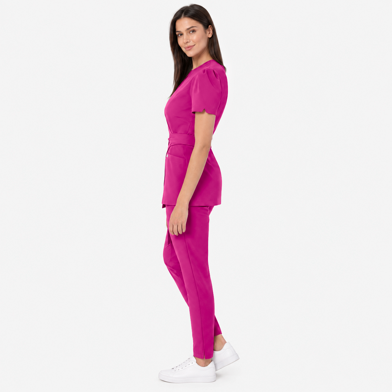 Dames wikkeltuniek Cleo, kleur amarant, zijkant