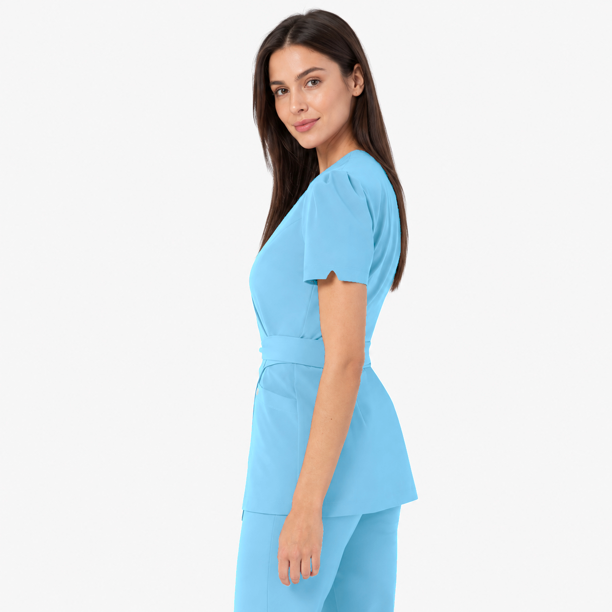 Dames wikkeltuniek Cleo, kleur hemelsblauw, zijkant
