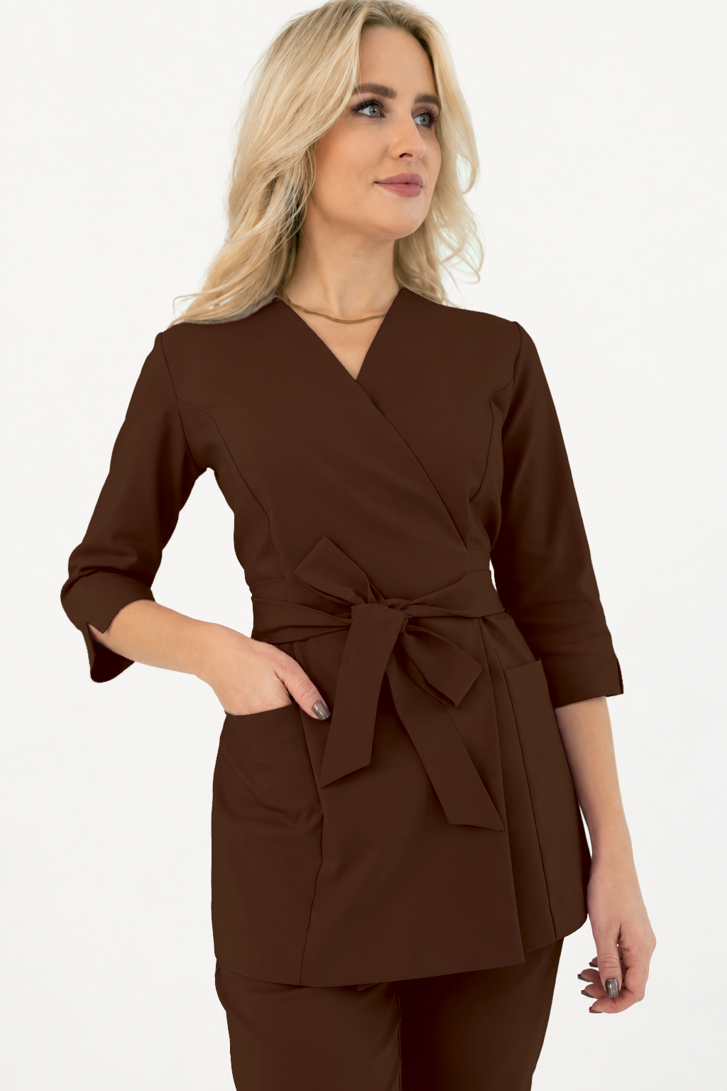 Dames wikkeltuniek Ana, kleur pure chocolade, voorkant