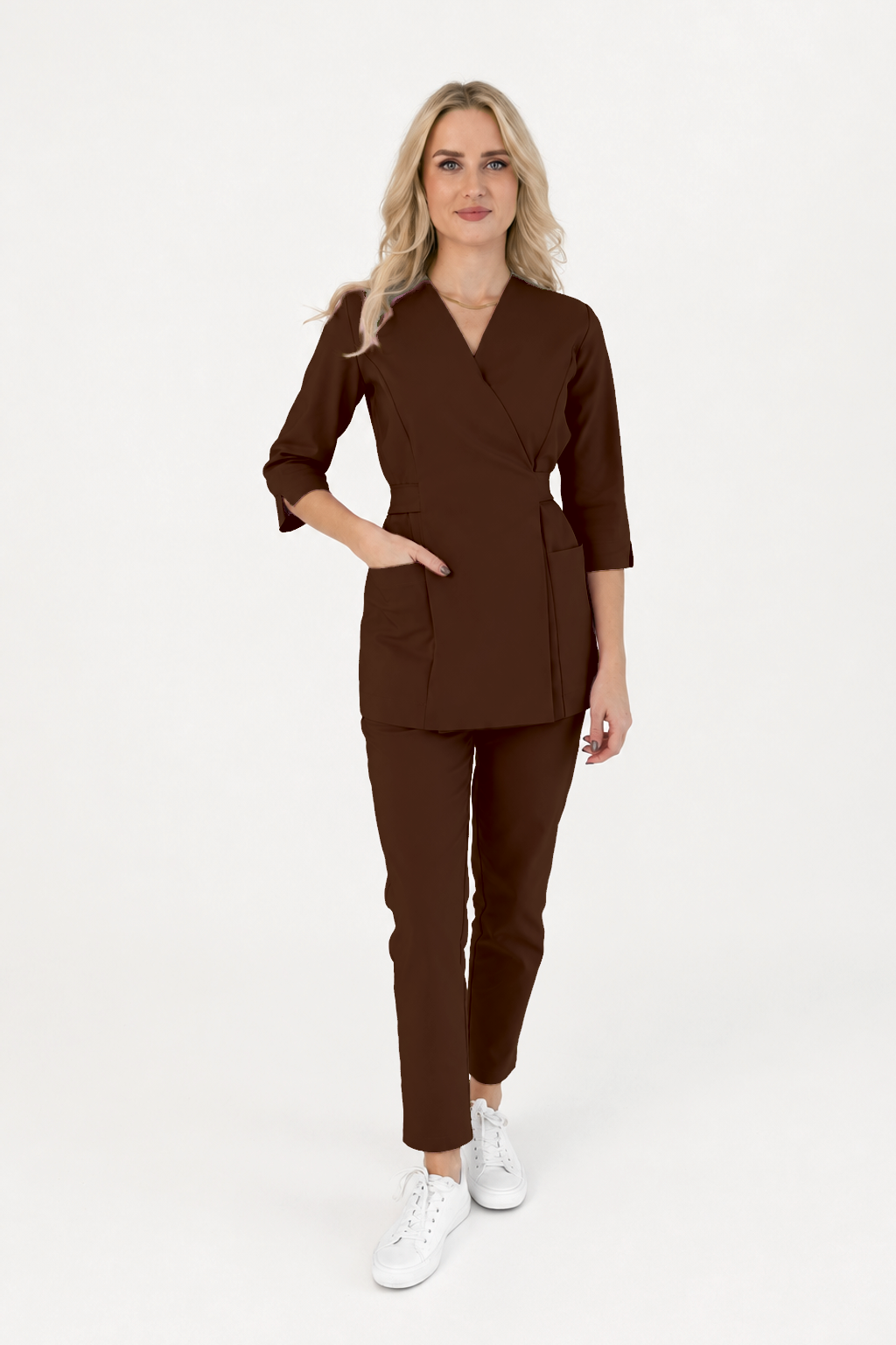 Dames wikkeltuniek Ana, kleur pure chocolade, voorkant