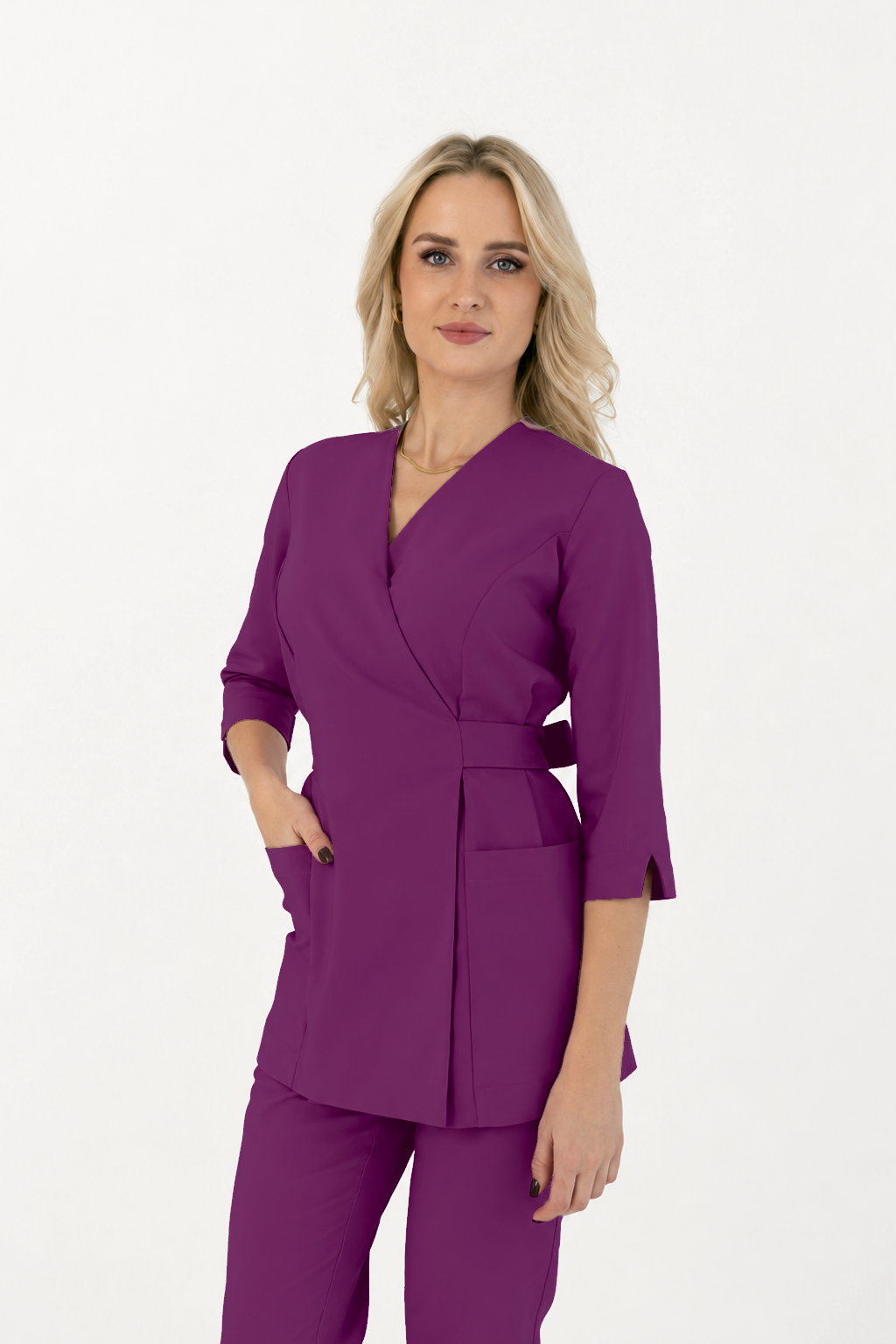Dames wikkeltuniek Ana, kleur pruim, driekwart