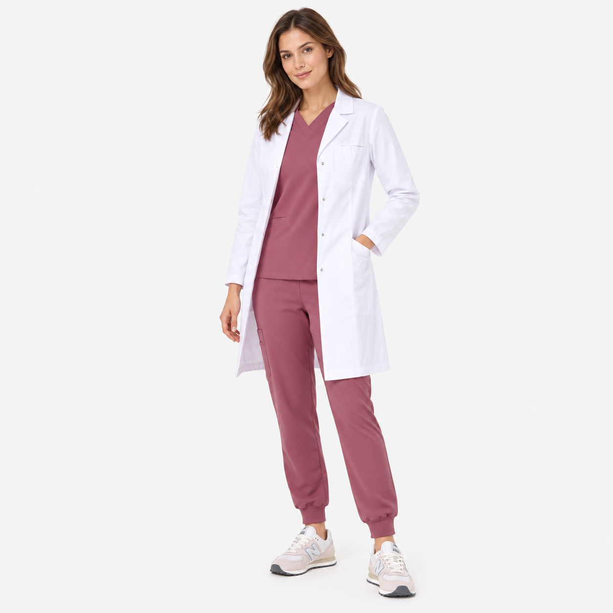 Dames doktersjas lang Mia, kleur wit, voorkant