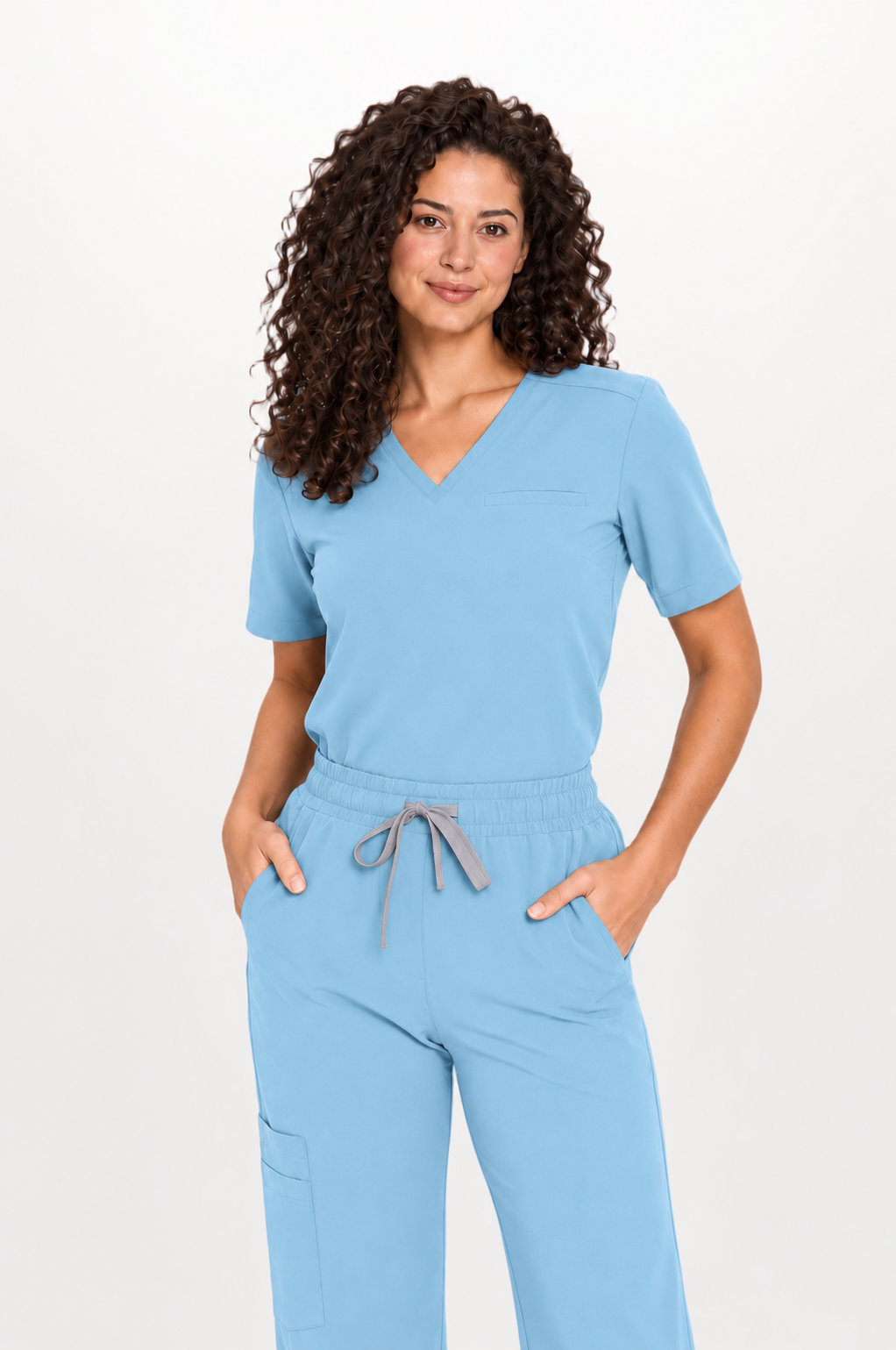 Dames scrubtop klassiek Mila, kleur hemelsblauw, voorkant