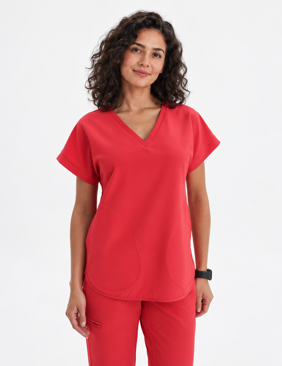 Dames kimono scrubtop Kaja, kleur rood, voorkant